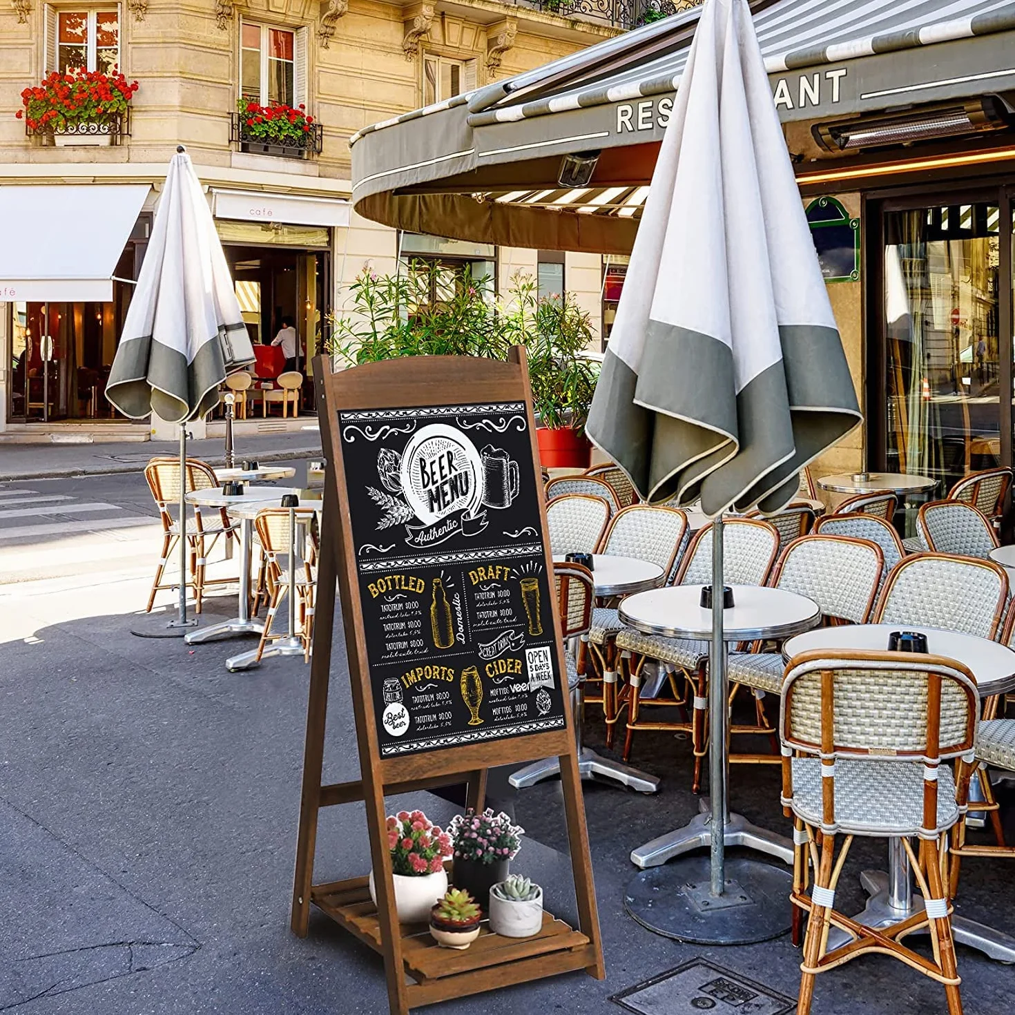 UNHO Panneau Publicitaire sur Pied Tableau Noir Magnétique Bois 110x44cm Vintage pour Restaurant Café Bar