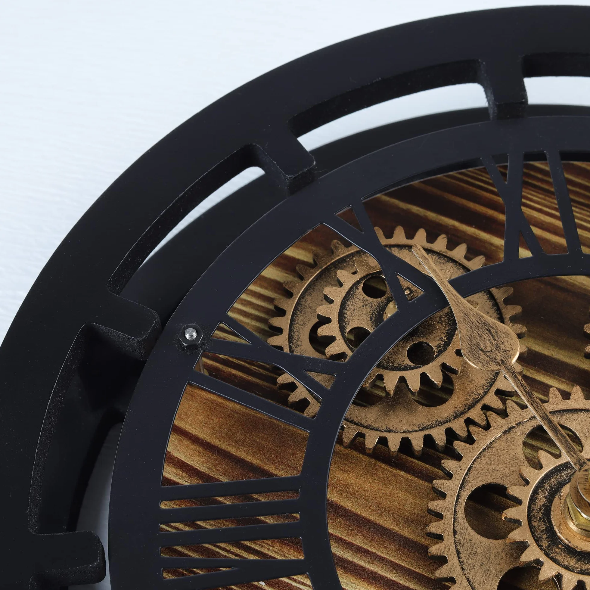 Lafocuse Pendule de Bureau Engrenages Mobiles Bois Industrielle Vintage Steampunk Noire 29cm Horloge Murale Rétro