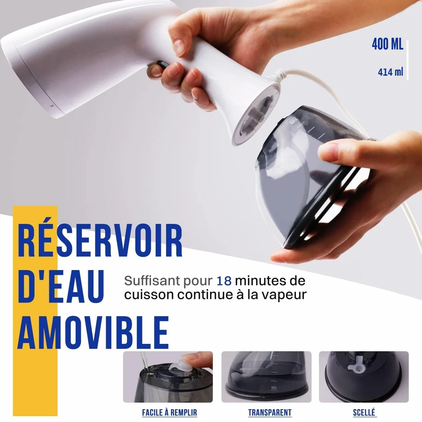 Rolipo Défroisseur Vapeur 1640W Fer à repasser portable haute puissance 400ML Blanc