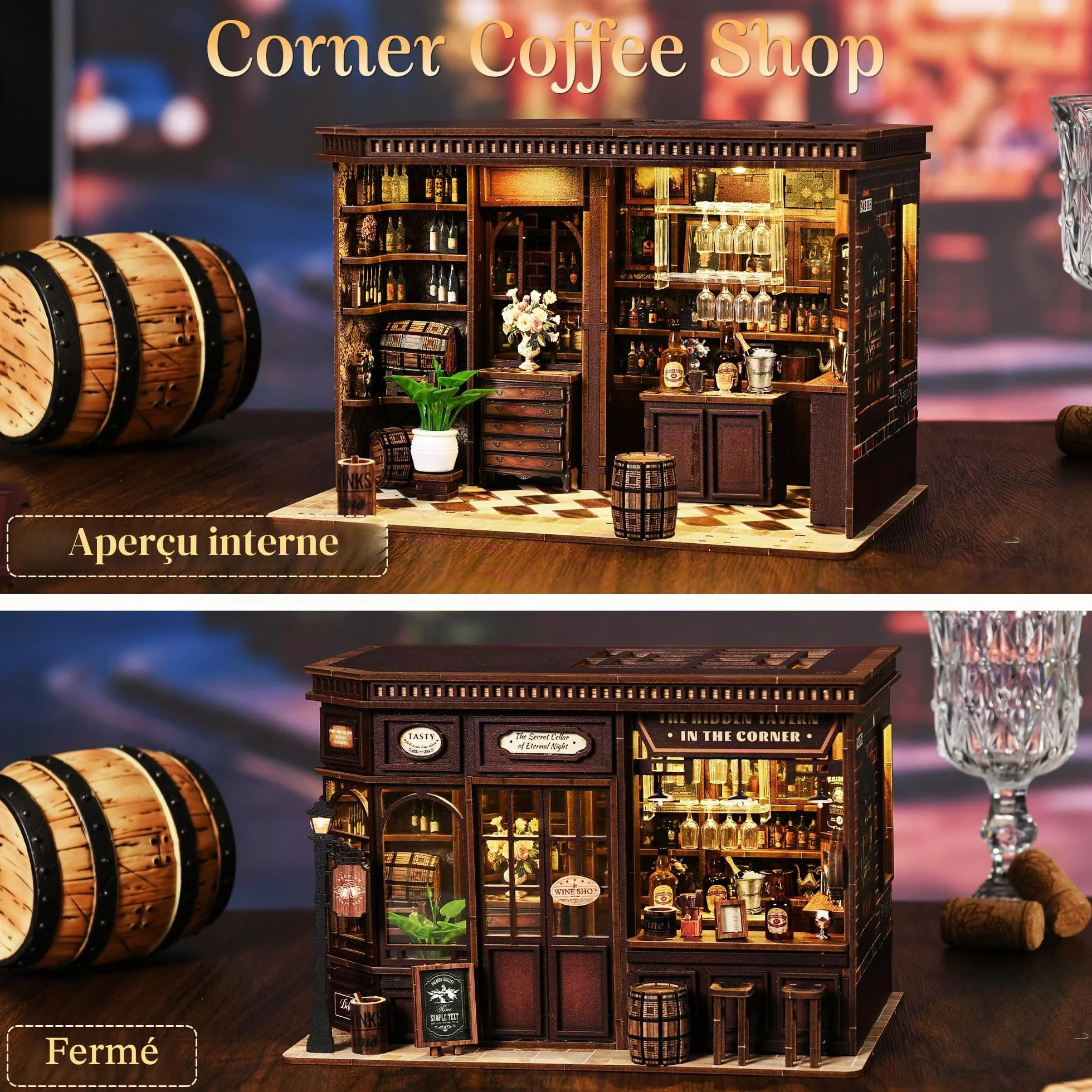 Book Nook Bistrot Kit DIY Miniature Maison Poupées avec LED 3D Serre Livre Cadeau 14+