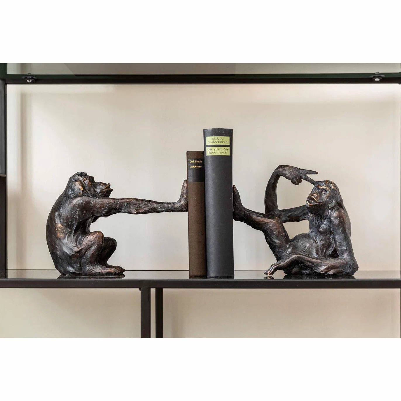 Kare Design Serre-Livres Monkey Noir Cuivré Lot de 2 17x20x10 cm