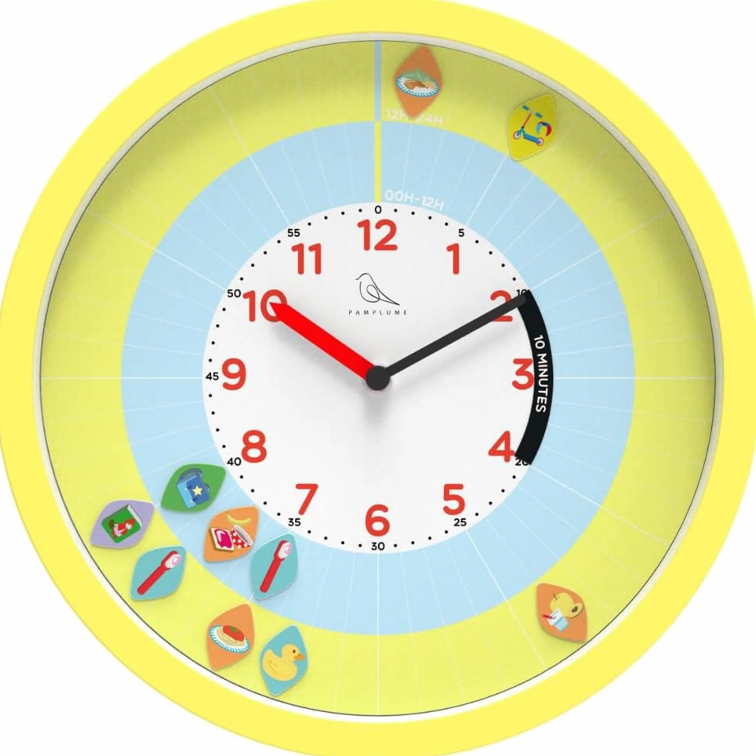 Horloge d'apprentissage pour Enfant, 60 Magnets Activités, 7 Magnets Timer, Jaune