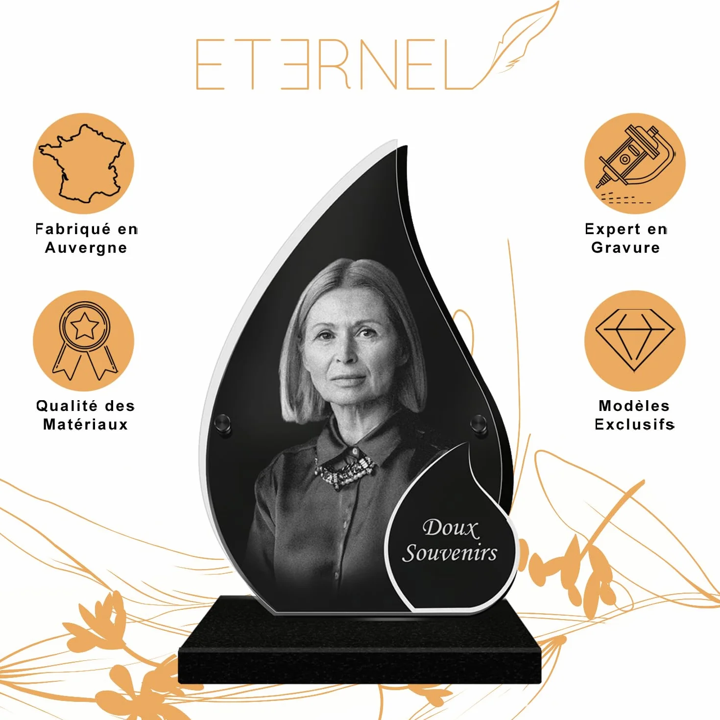 ETERNEL Plaque Funéraire Personnalisée Double Coeur Ange Enfant Photo Texte Gravée au Laser Hommage Tombale Obsèques Commémoration