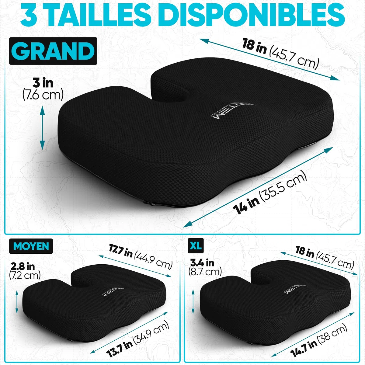 FORTEM Coussin Lombaire et d’Assise en Mousse à Mémoire de Forme, Antidérapant, pour Chaise de Bureau, Gaming et Siège Auto – Soutien Dos et Confort Prolongé