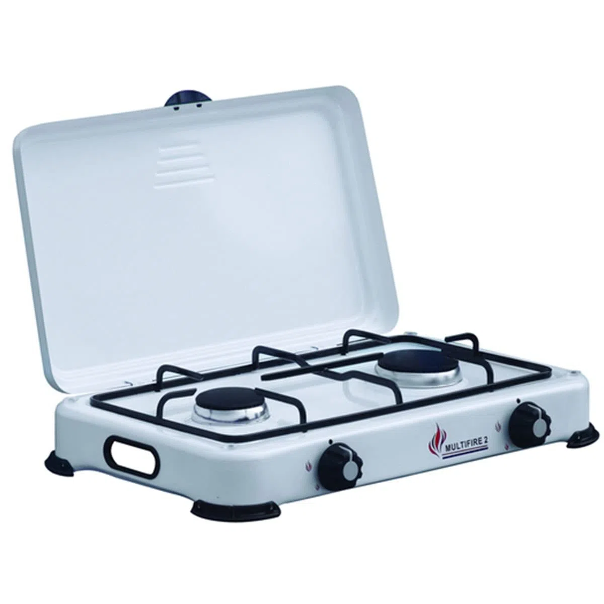 INTEC - Réchaud à Gaz 2 Feux 3200W, Brûleurs en Fonte Amovibles. Plaque de Cuisson Mobile avec Couvercle de Protection. Compatible Gaz Butane/Propane pour Camping et Jardin.