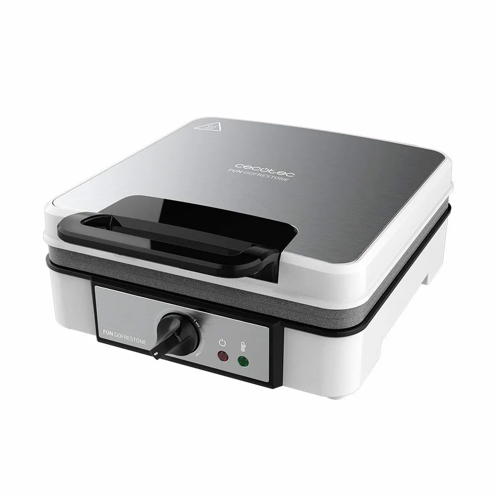 Cecotec Moule électrique Fun Gofrestone 4Inox 1200 W en acier inoxydable, 4 gaufres à la fois, revêtement antiadhésif Rockstone, température réglable