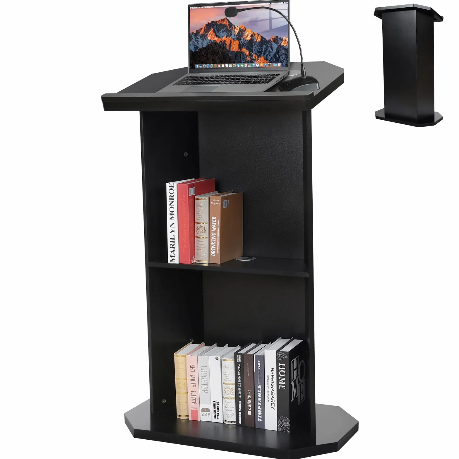 Afitdon Podium en bois, Grand podium en bois, Pupitre de conférencier haut en bois massif premium avec compartiment de rangement à double couche, Pupitre de conférencier pour église, conférence, école