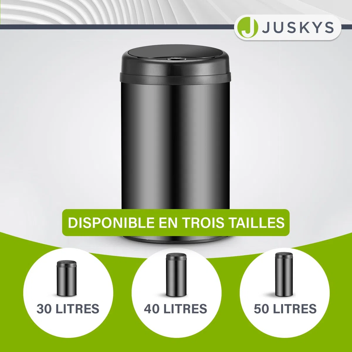 Juskys poubelle automatique avec capteur de 30 L - poubelle électrique, détecteur de mouvement, couvercle automatique, étanche, bague de serrage, cuisine - noir