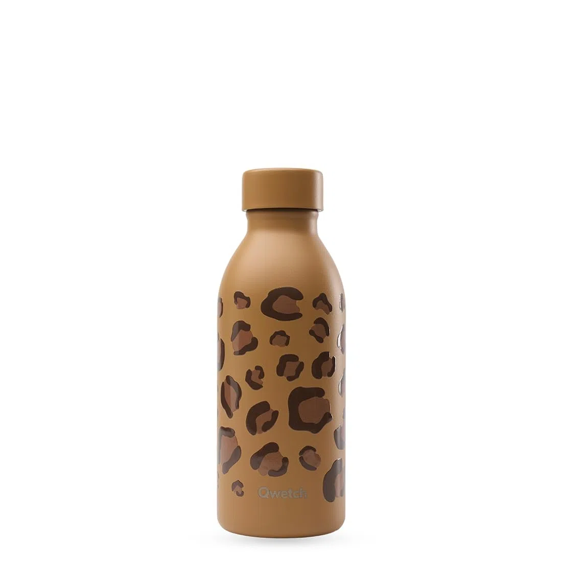 Qwetch - Bouteille Isotherme 500ml Leopard Camel - ICON - Gourde Design Compacte et Élégante Inox Recyclé - 24h Froid et 12h Chaud - Etanche