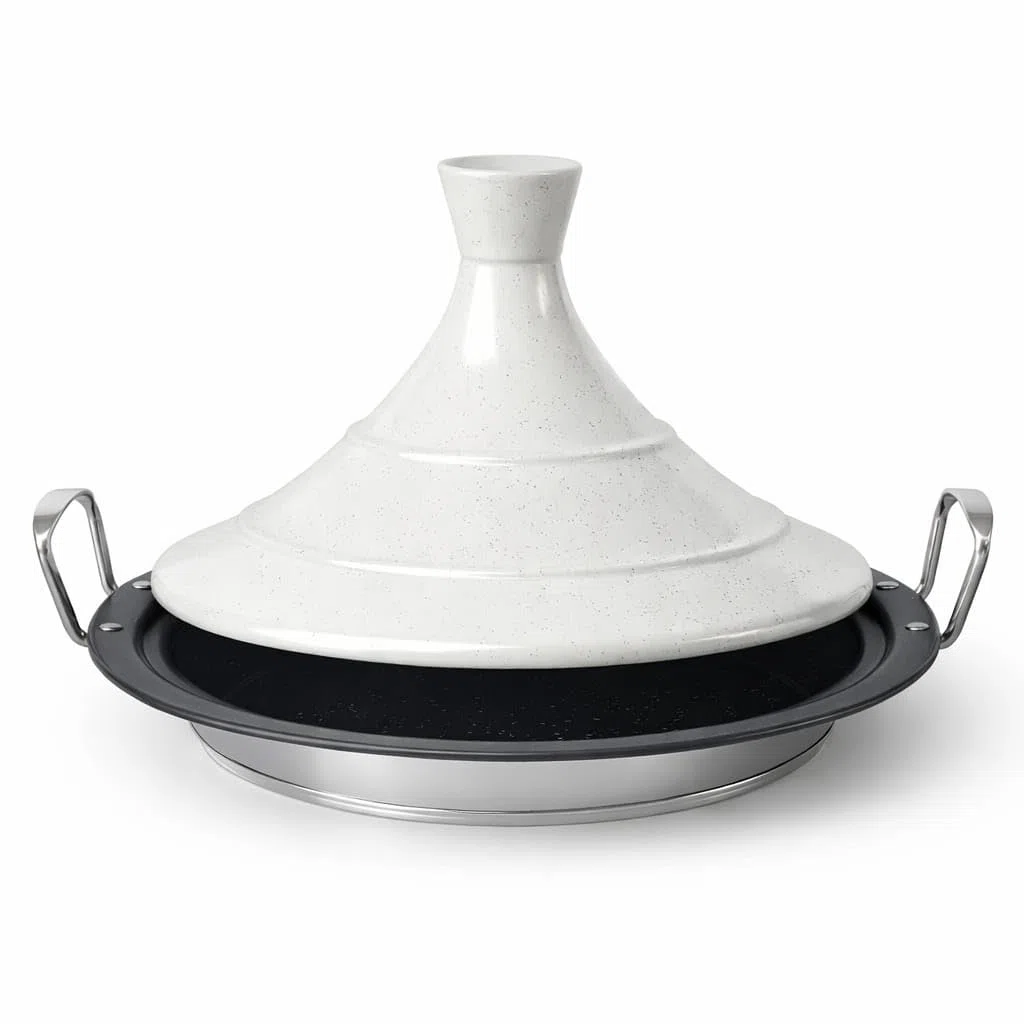 Tajine en revêtement anti-adhésif, Plat à Tajine, Acier Inoxydable, Compatible tous feux y compris Induction, Lave Vaisselle (34CM)