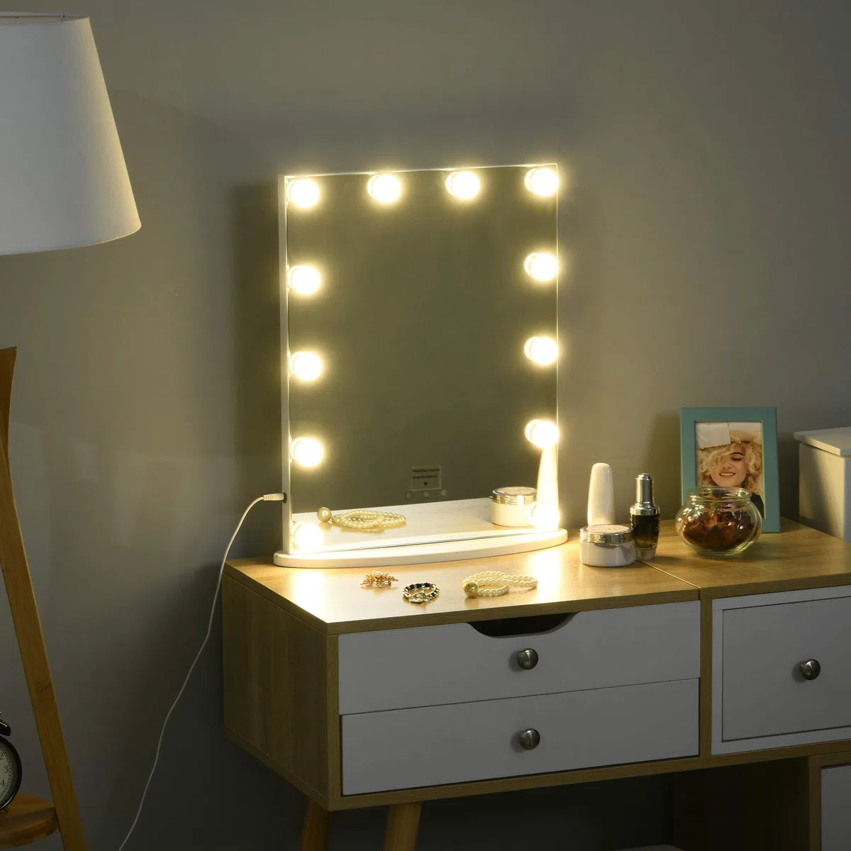 HOMCOM Miroir Maquillage Hollywood Lumineux LED intensité réglable pour Coiffeuse dim. 41L x 13P x 51H