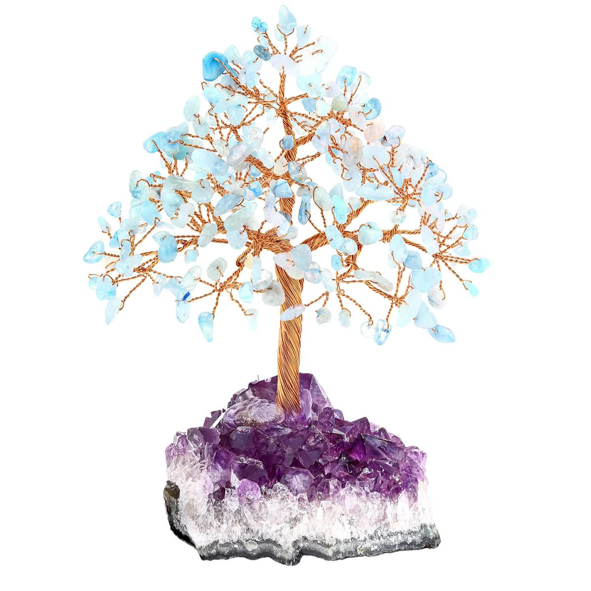 Arbre de Vie en Cristal d'Améthyste, Décoration Zen de Bureau, Art Énergétique, Accessoire Spirituel, Pierre Naturelle Violette (Aigue-Marine)