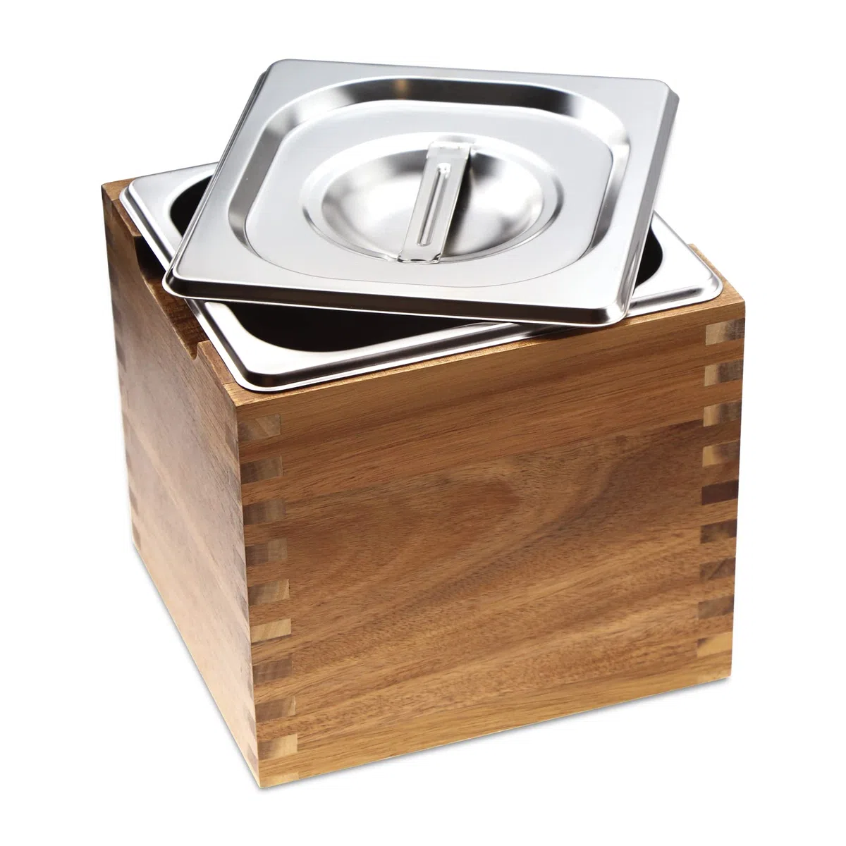 Bac à Compost de Cuisine avec Couvercle et boîte en Bois d'acacia, récipient à Compost de Cuisine Anti-odeurs, bac à Compost d'intérieur en Acier Inoxydable