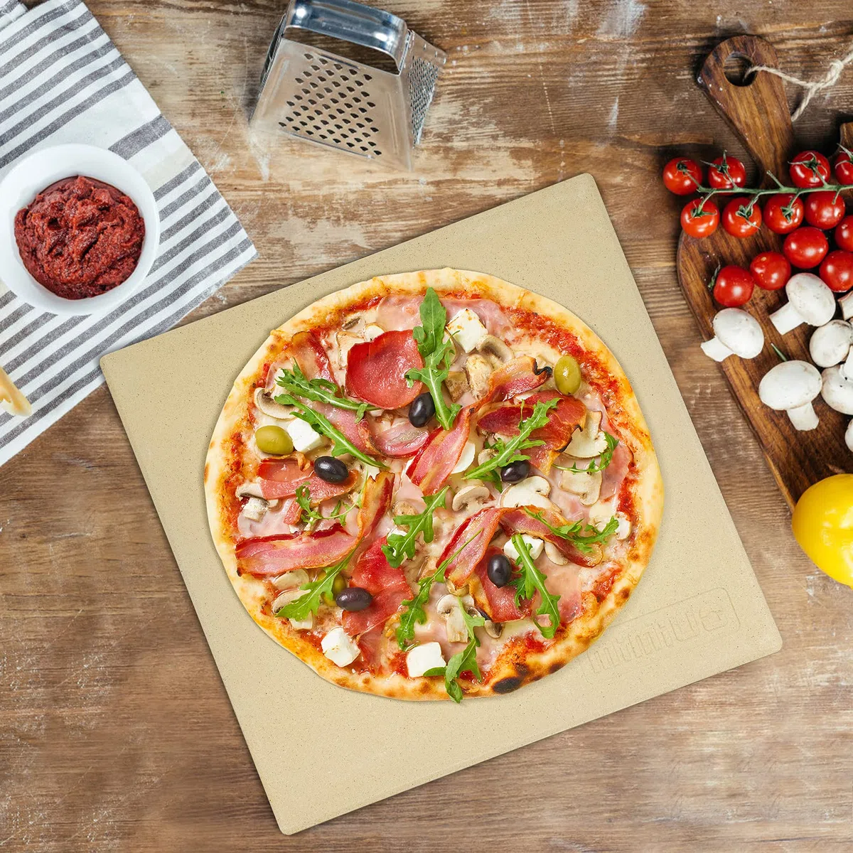 Mimiuo Pierre à Pizza Rectangulaire en Cordiérite, Pierre à Pizza for Ooni, pour la Préparation du Pain, de la Tarte flambée et de la Pizza, pour Four et Barbecue, Four et Grill, Gaz, 33 x 33 cm