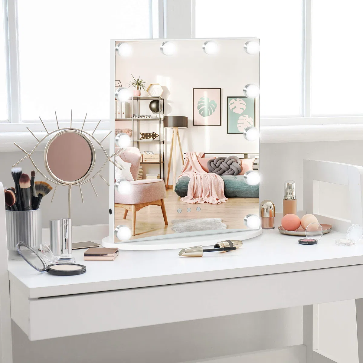 HOMCOM Miroir Maquillage Hollywood Lumineux LED intensité réglable pour Coiffeuse dim. 41L x 13P x 51H