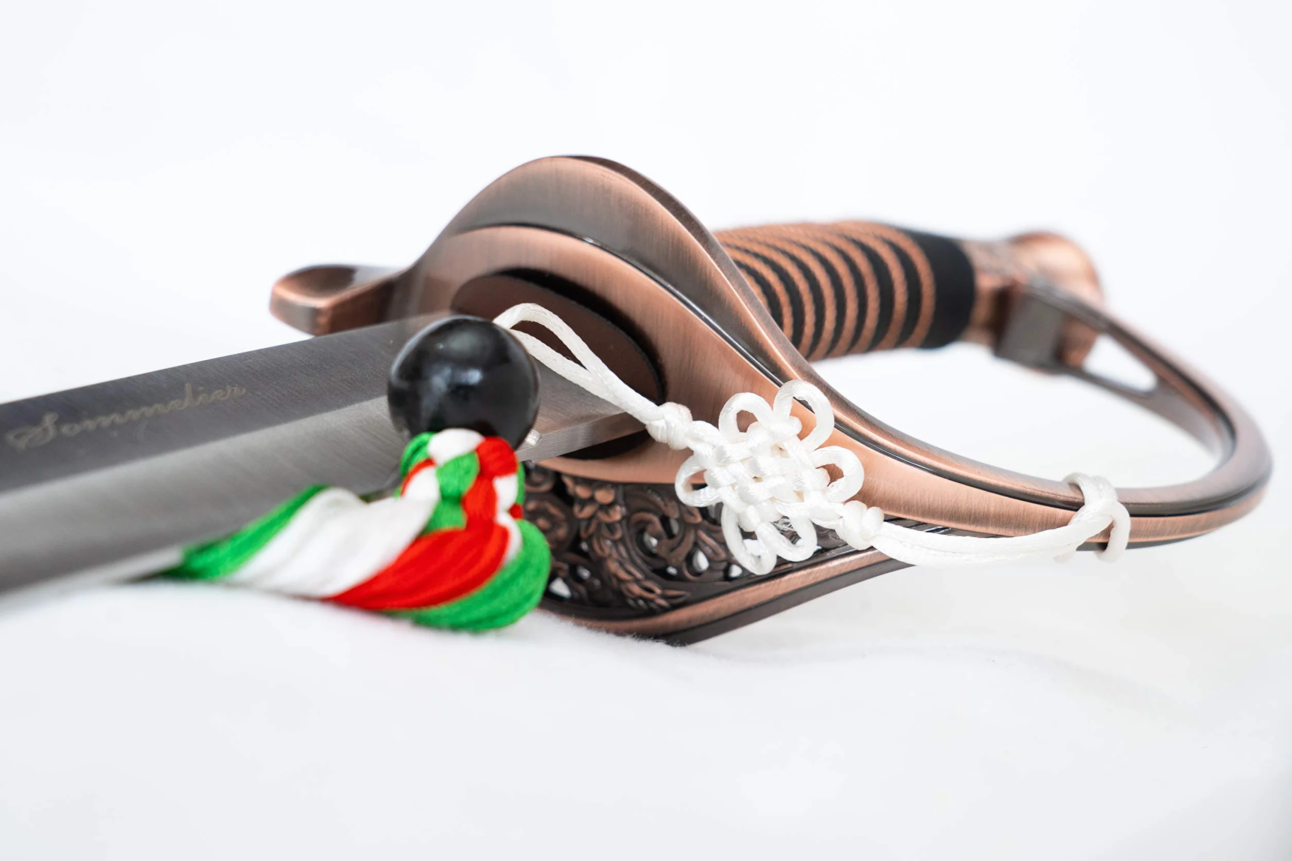 YesEatIs - Sabre à Champagne pour Sommelier avec Vitrine en Bois pour Exposure - Poignée Couleur Bronze - 2 Lacets Inclus