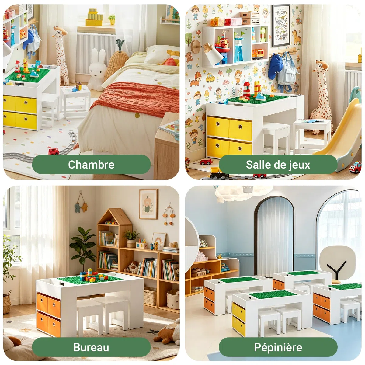 SoBuy Table Enfant avec 2 Chaises, Ensemble Table et Chaises Enfant avec Bacs de Rangement pour Chambre, Bureau de Bloc de Construction Double Face, Blanc 87x50x50 cm KMB75-W