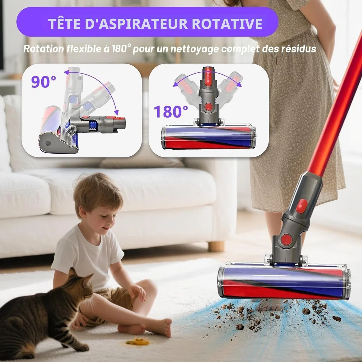Brosse de sol à Rouleau Souple pour Dyson V7 V8 V10 V11 V15 Accessoire pour aspirateur Dyson SV10 SV11 SV12, Brosse électrique à rouleau souple pour sols durs