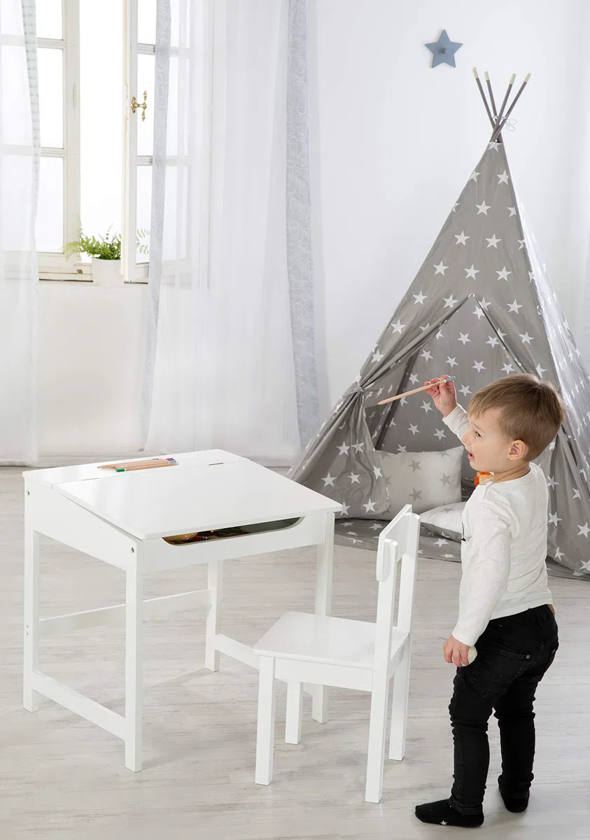 roba Bureau Bébé et Enfant avec Chaise et Espace de Rangement - Pupitre d'École - Blanc