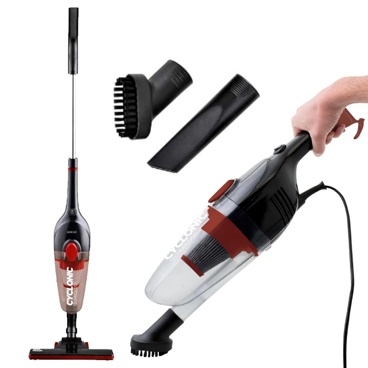 SOGO Cyclone Handheld Vacuum Cleaner 600W Energy Class A+ 2 in 1 with 0.8L Container HEPA Filter 4.5m Cable Black