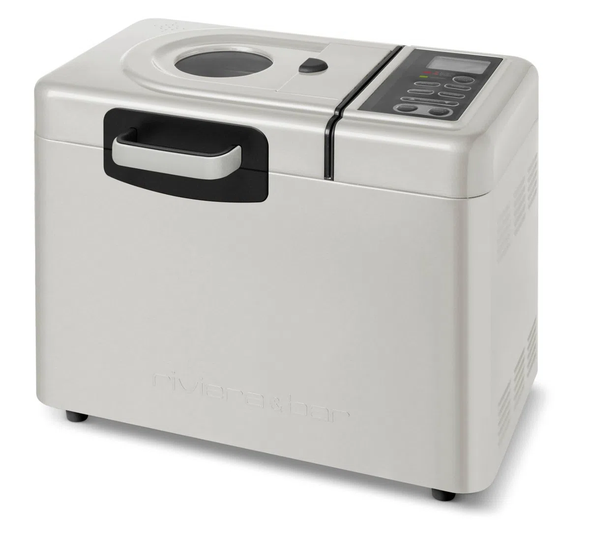 riviera&bar Machine à Pain Sans Gluten - 820W, 14 Programmes, Distributeur d'Ingrédients, Pétrin Auto-Rabattable - 3 Tailles de Pain, Départ Différé 13h - Blanc Ivoire