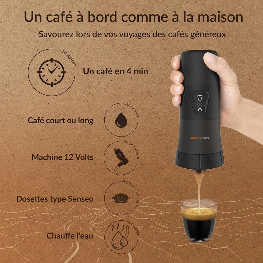 Handpresso – Cafetière 12V Handcoffee Auto 21000 | Machine a cafe voiture pour dosette Senseo pour voiture prise allume cigare | Cafetière portable pour voyage, cafetiere camping-car
