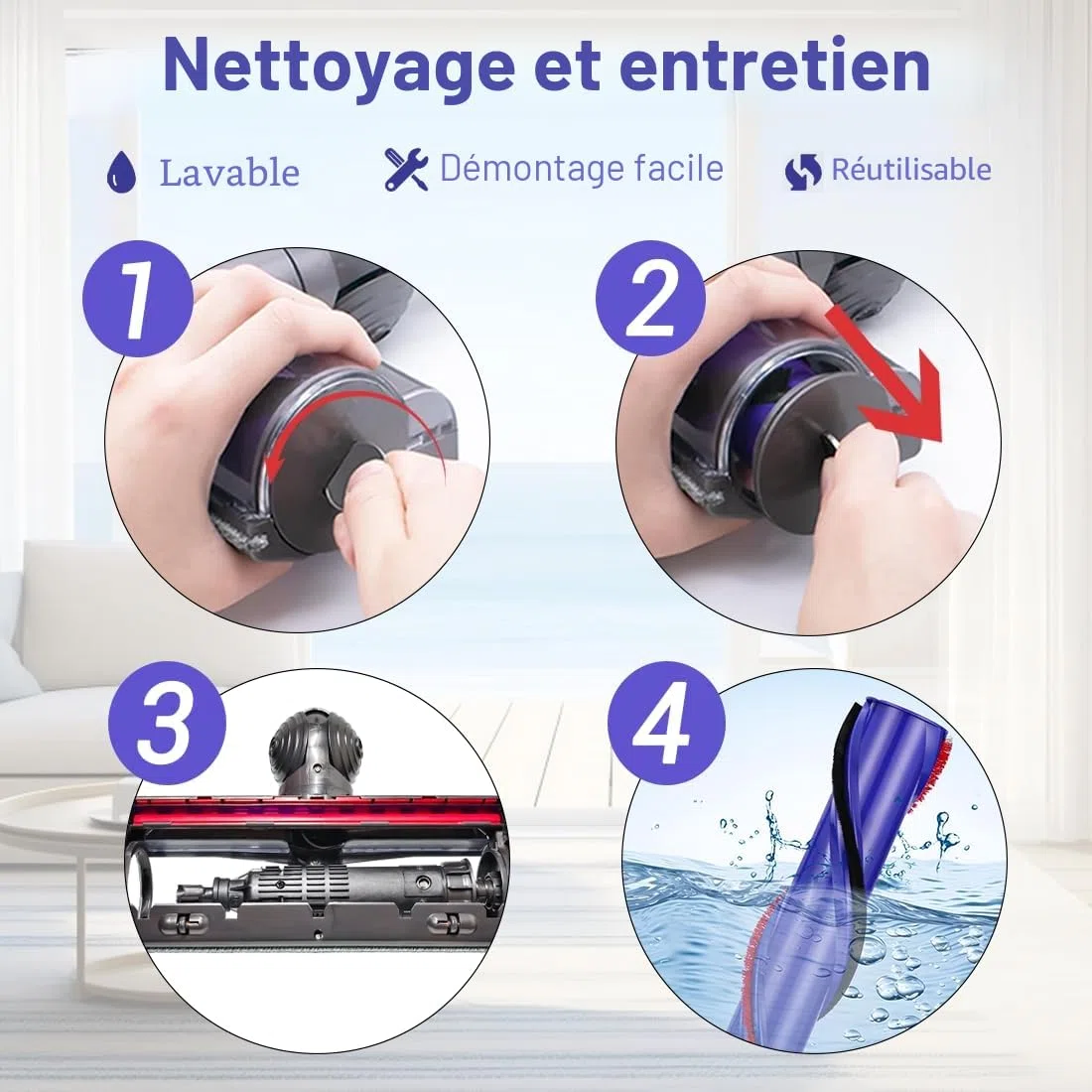 Tête de Brosse Compatible pour Dyson Aspirateur V7, V8, V10, V11, V15 - Pièce de Détachées, Accessoire, Motorhead, Brosse Turbine, Brosse Motorisée pour Tapis et Sols Durs