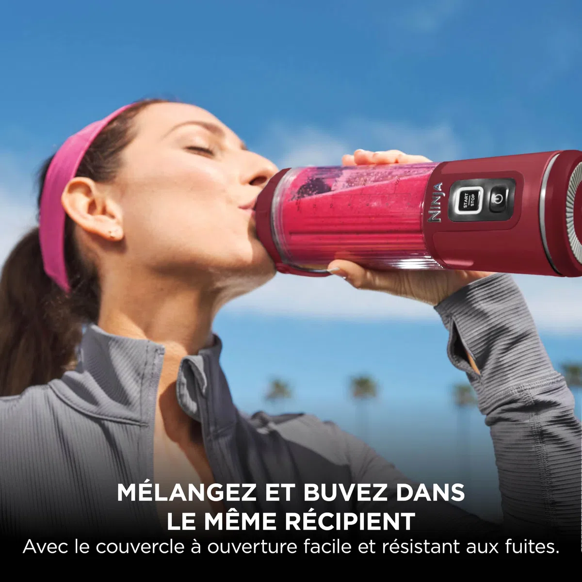 Ninja Blast Blender portable, 530 ml, couvercle résistant aux fuites et bec verseur, mini blender sans fil puissant, rechargeable, smoothies, shakes, mixe fruits et glaçons, Canneberge, BC151EUCR