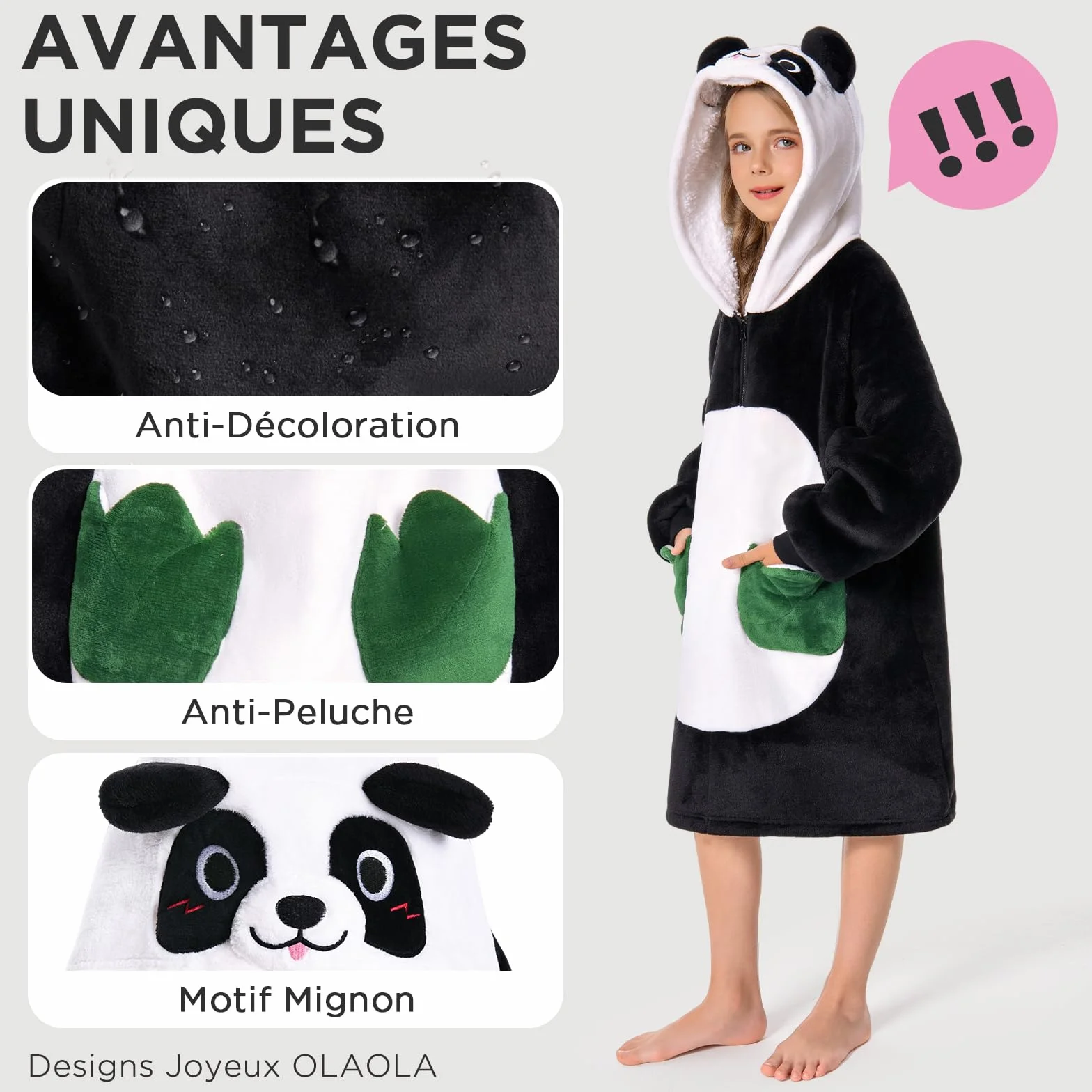 OLAOLA Sweat à Capuche Couverture Surdimensionnée pour Enfants Polaire Sherpa avec Manches et Poches