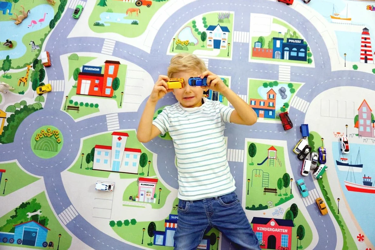 Tapis de Route Cute City pour Enfant – Tapis de Jeu avec Dos Antidérapant, Couleurs Vives, 200 x 140 cm