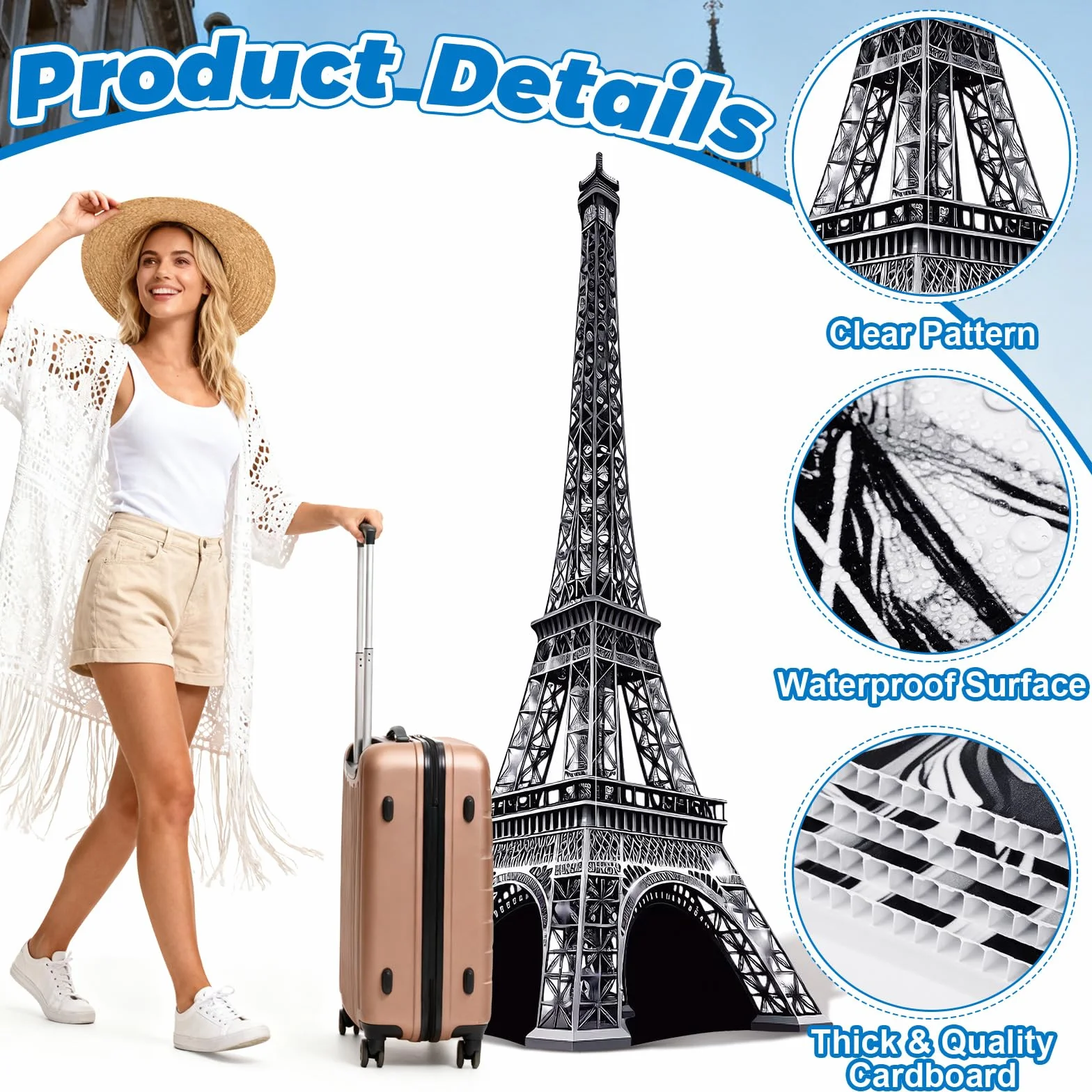 Tour Eiffel 3D 1,8 m Découpe carton Taille réelle Accessoire cabine photo Panneau fête anniversaire France