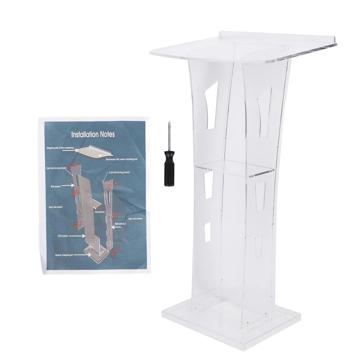 L'acrylique Transparent Podium Chaire Pupitre de L'église avec étagère de Rangement pour L'église, Salle de Classe, Bureau, Restaurants
