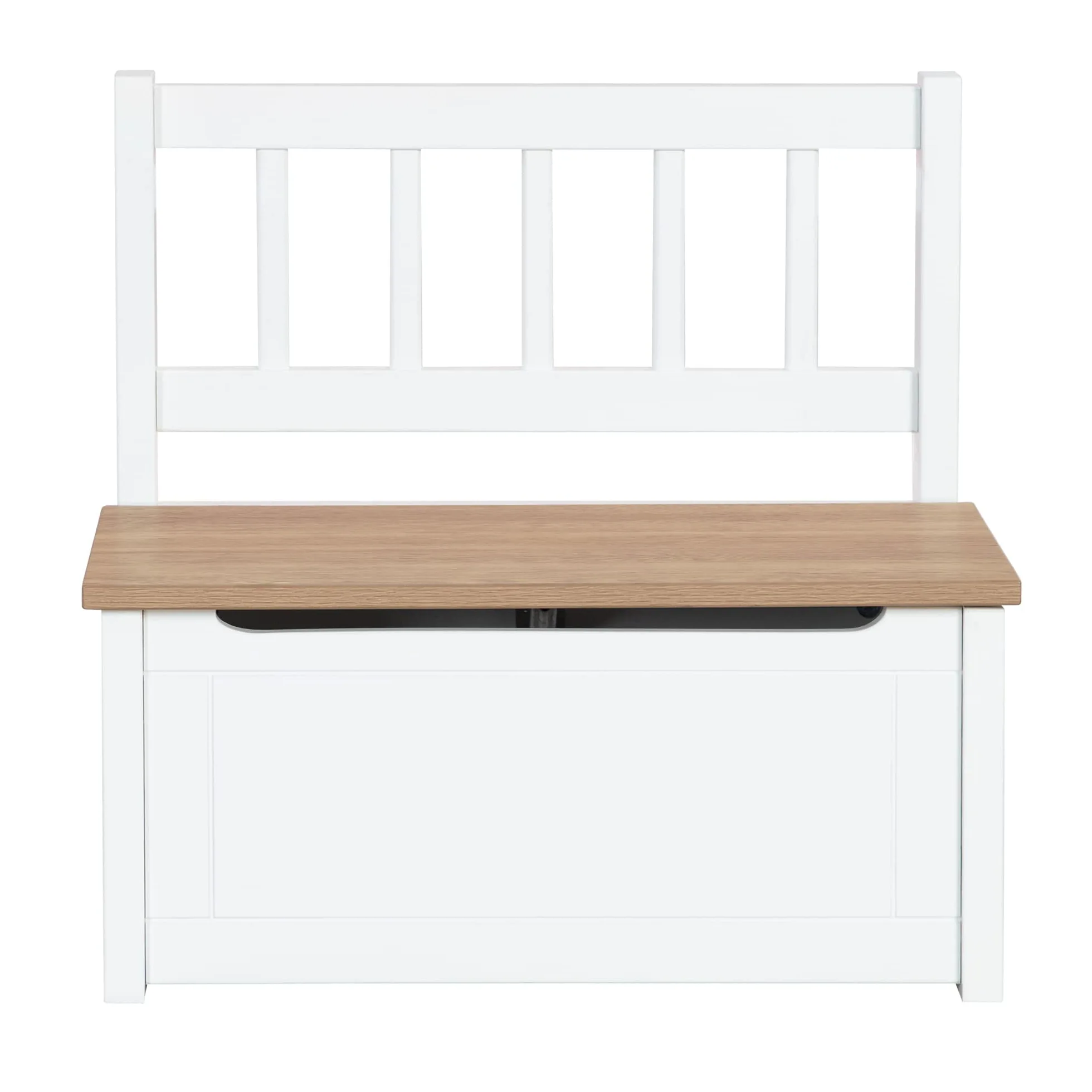 roba Banc-Coffre à Jouets Woody pour Enfant en Bois - Résistant aux Rayures - avec Charnière de Sécurité à Fermeture Douce - dès 18 Mois - Blanc/Aspect Bois