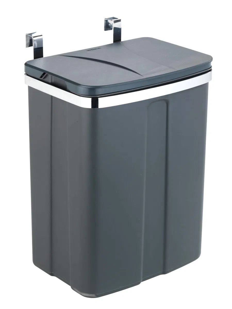 WENKO Poubelle de porte 12 gris - Poubelle d'armoire, poubelle de cuisine Capacité: 12 l, Polypropylène, 26 x 34 x 17 cm, Gris