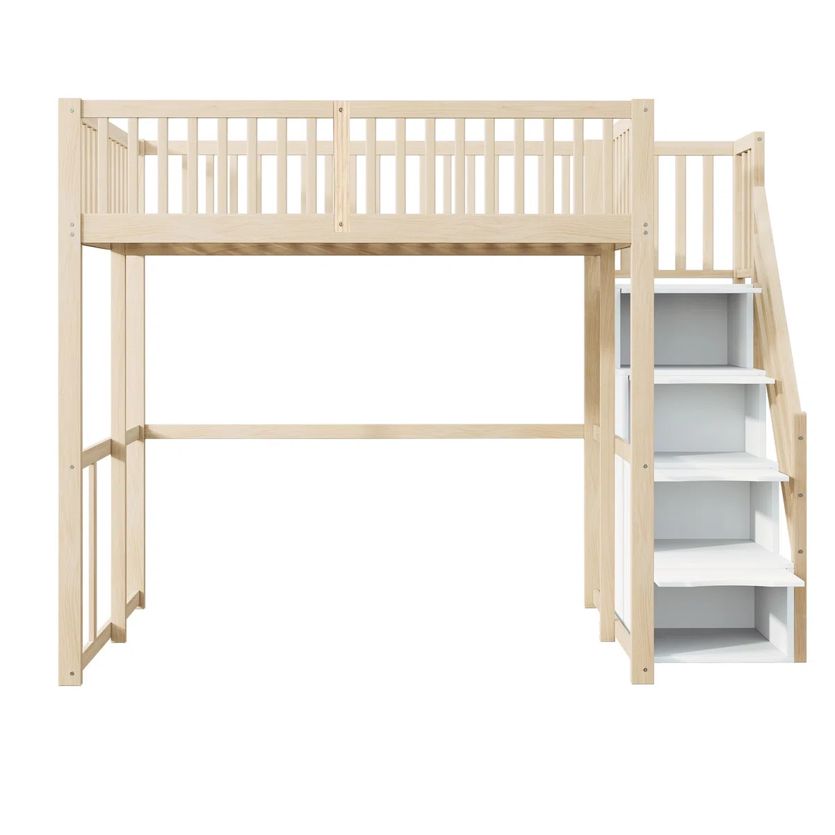 Merax Lit Mezzanine 140 x 200 cm, Multifonction Lit Enfant avec Espace de Rangement Escalier, Couleur Bois et Blanc (sans Matelas)