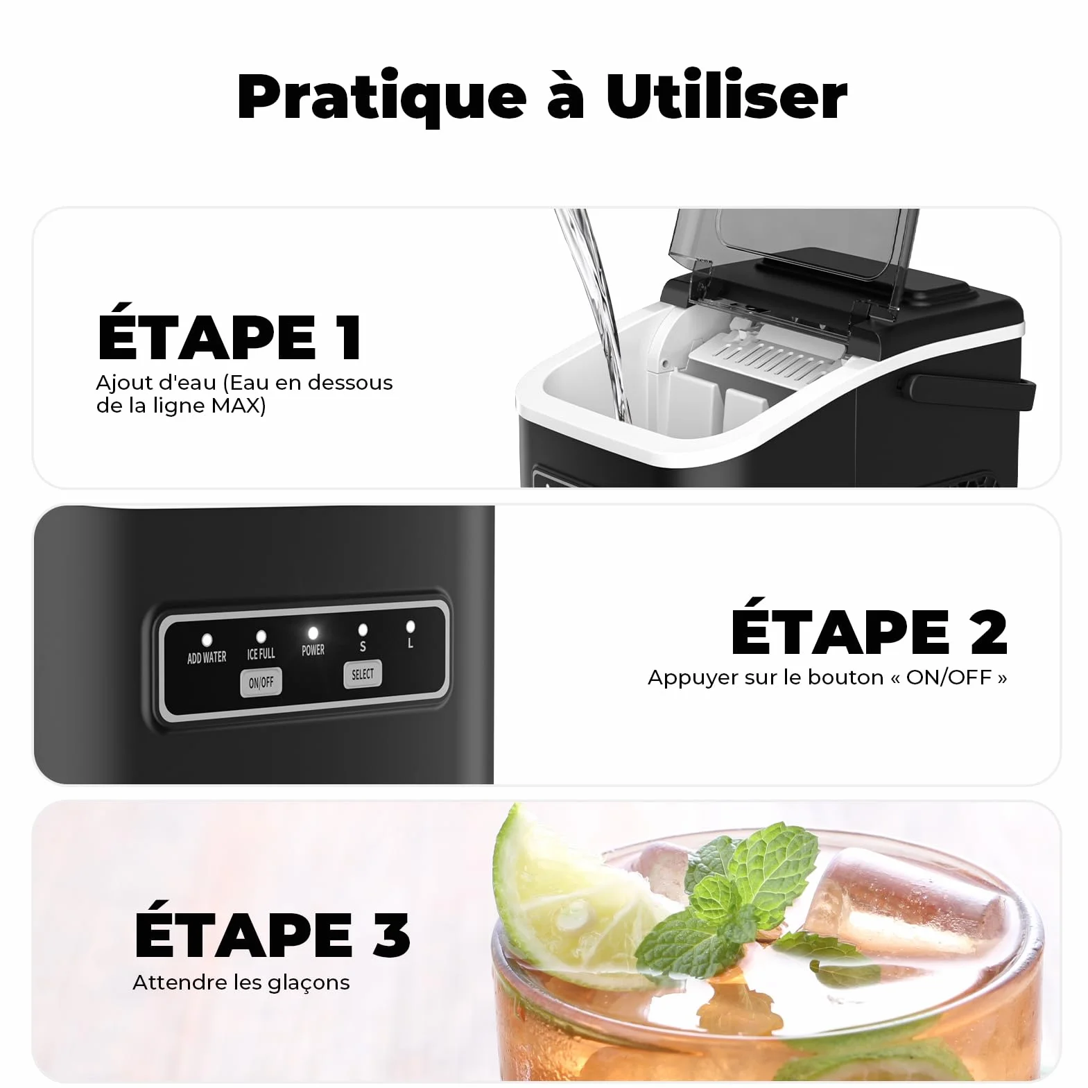 Acmeenjoy Machine à Glaçons 12kg/24h Autonettoyante Portable 9 Glaçons 6-8 Min