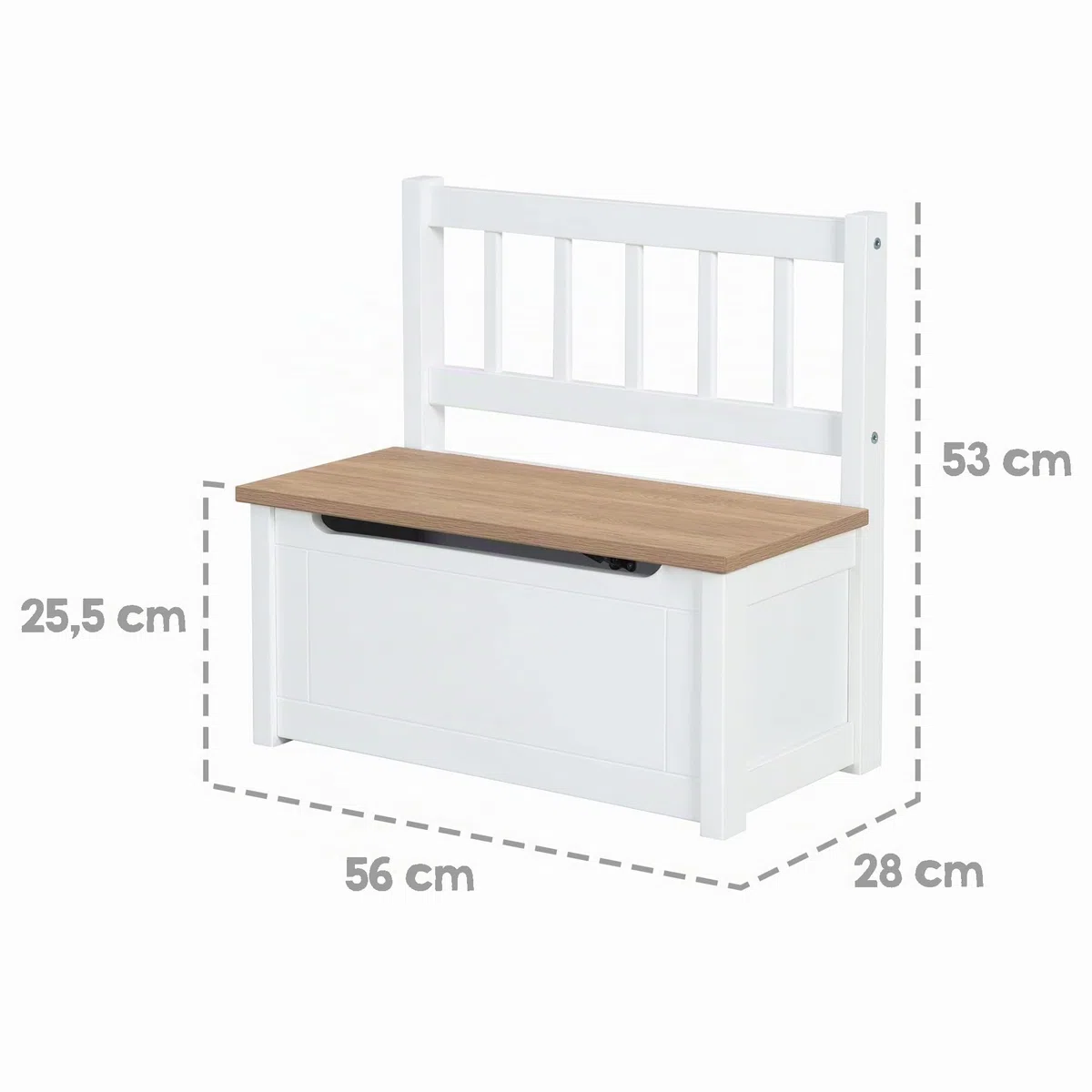 roba Banc-Coffre à Jouets Woody pour Enfant en Bois - Résistant aux Rayures - avec Charnière de Sécurité à Fermeture Douce - dès 18 Mois - Blanc/Aspect Bois