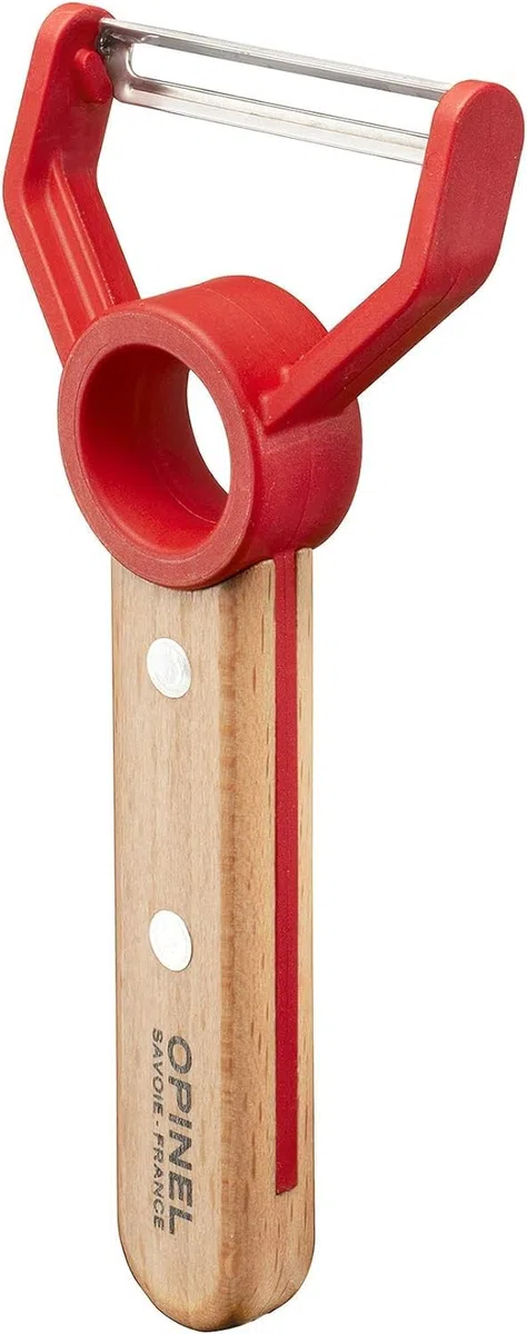 Opinel Le Petit Chef Lot de 3 couteaux de cuisine pour enfant avec manche en bois - Gravure personnelle - Éplucheur - Inoxydable - Protection des doigts - Cadeau (rouge)