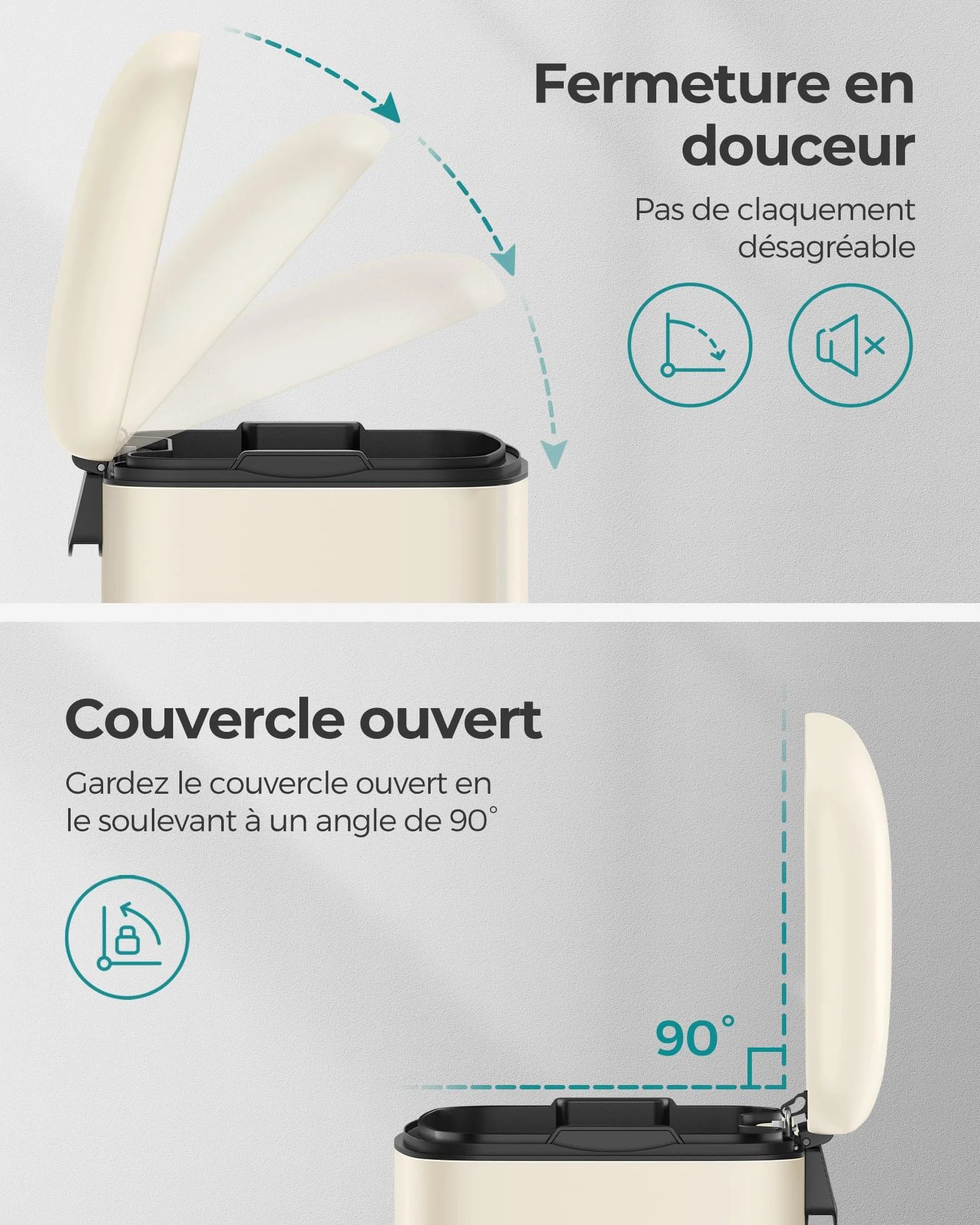 SONGMICS Poubelle de Cuisine 30L Acier Pédale Couvercle Seau Intérieur Fermeture en Douceur Blanc LTB001A01