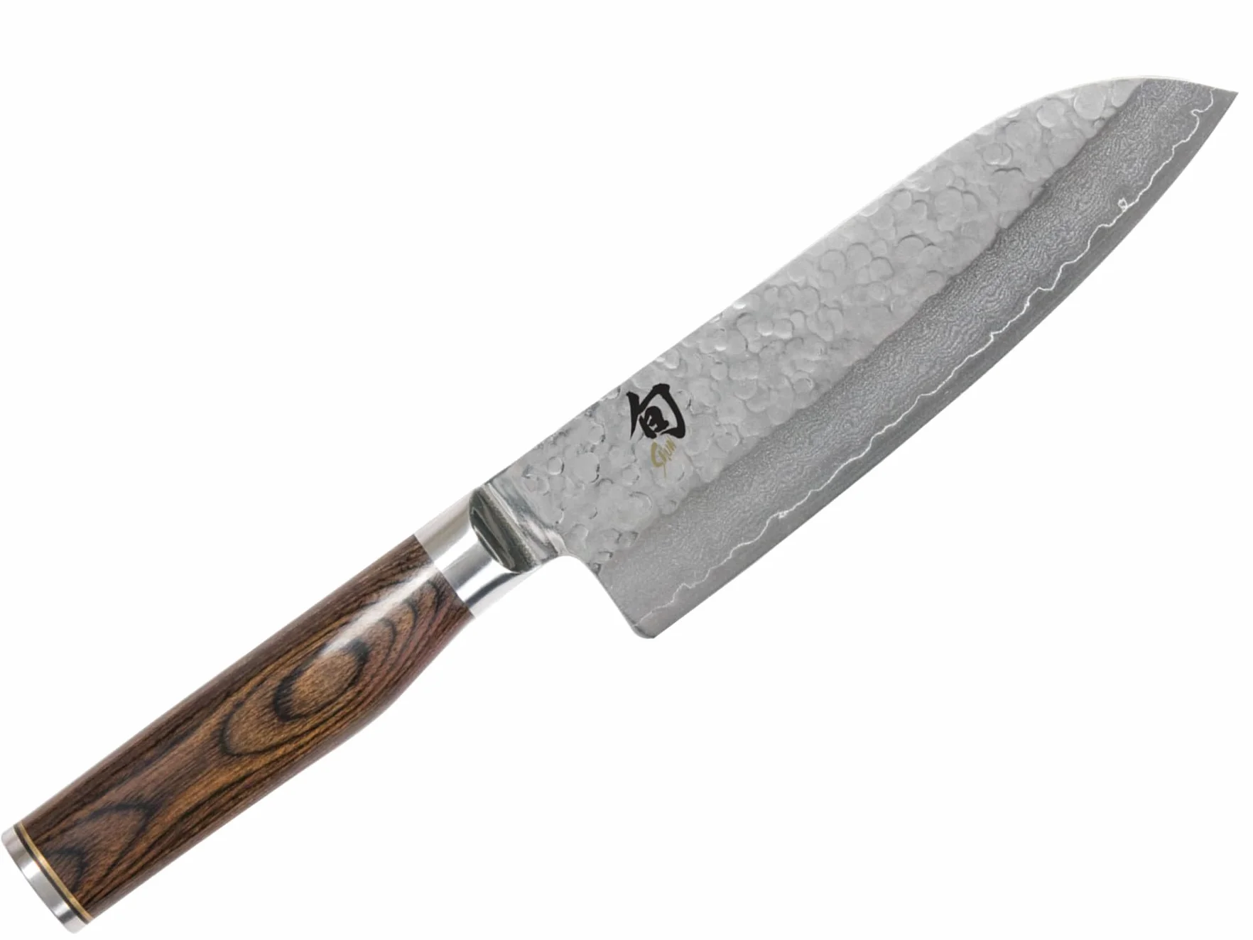 KAI Shun Premier Tim Mälzer Santoku 18 cm Longueur de Lame - Noyau VG-MAX 61 HRC, Acier Damas Poli de 32 Couches - Manche en Pakkawood Marron Moyen - Finition Martelée - Fabriqué au Japon
