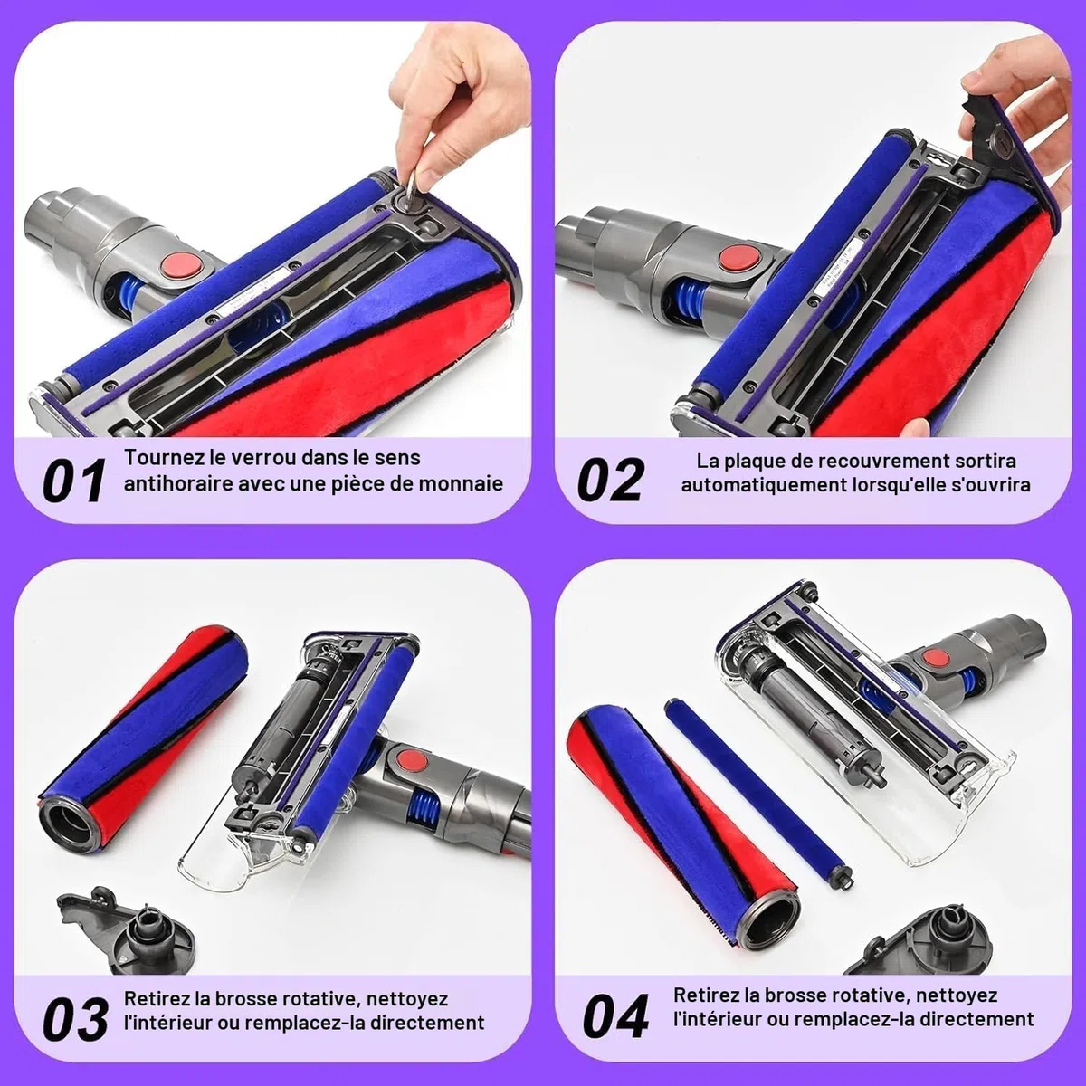Brosse de sol à Rouleau Souple pour Dyson V7 V8 V10 V11 V15 Accessoire pour aspirateur Dyson SV10 SV11 SV12, Brosse électrique à rouleau souple pour sols durs