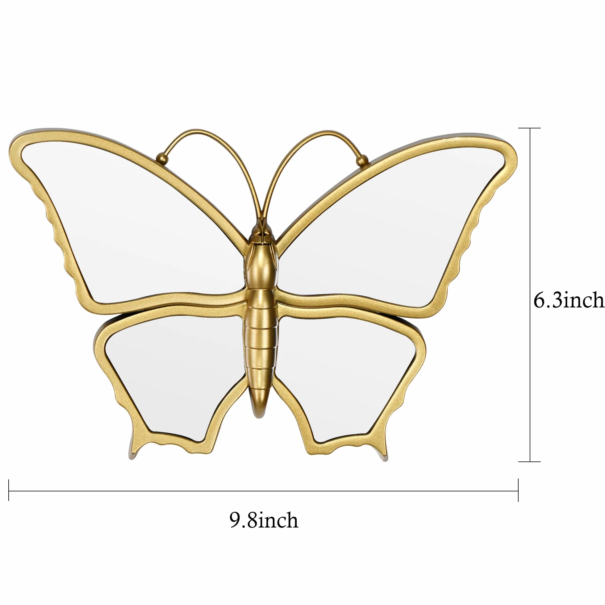 Miroir Mural Papillon Décoratif Cadre Plastique Doré 25 x 16 cm