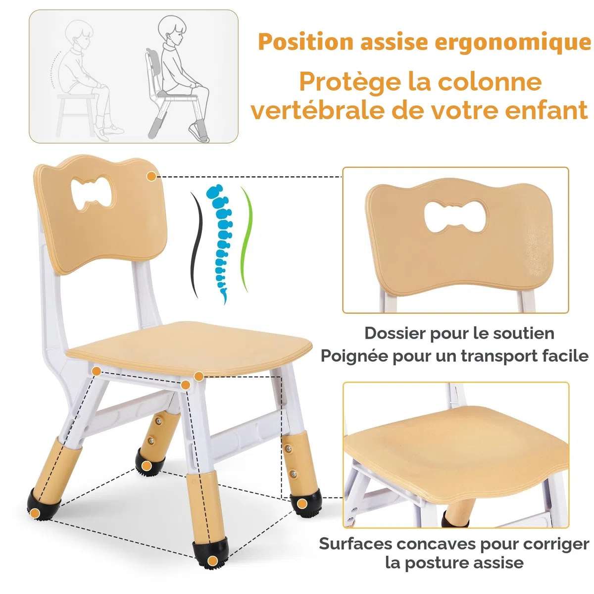 MAMIZO Table pour Enfant Réglable en Hauteur avec 2 Chaises - Forme de Cacahuète en Plastique - pour Maison, Garderie, Jardin d'enfants - Jaune