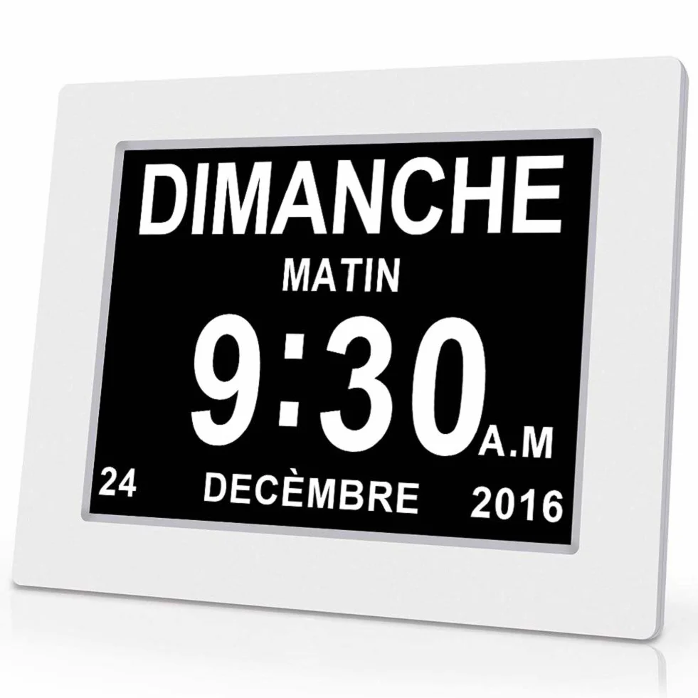 OLDTIME® 8" LCD Horloge Numérique Calendrier avec Date, Jour Et Heure Alzheimer White