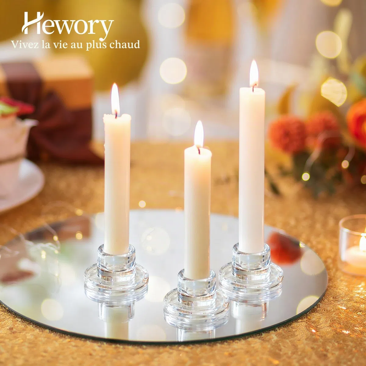 Hewory Chandelier en Verre Porte-Bougie : Set de 20 Petits Porte-Bougies en Verre Transparent pour Mariage, Fête, Noël et Décoration de Table.