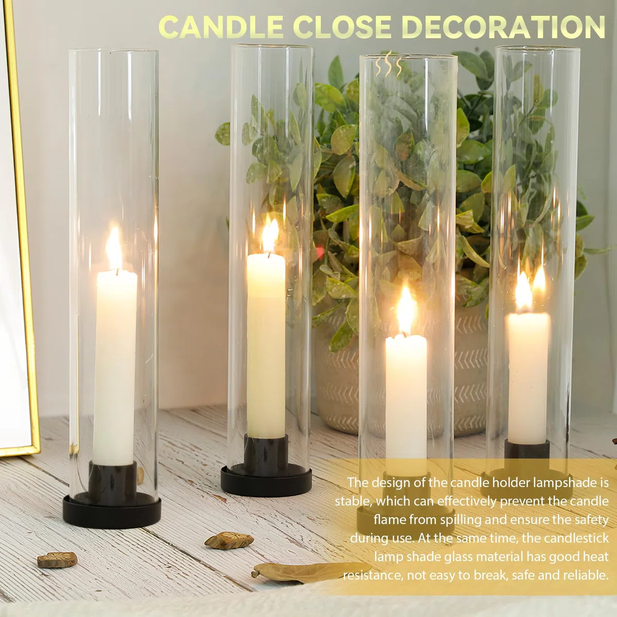 Cylindre en verre Bougeoir Noir : 4 pièces Cylindre en verre pour bougies avec socle noir Cylindre ombre Mariage Fête Table Centre de table Décor