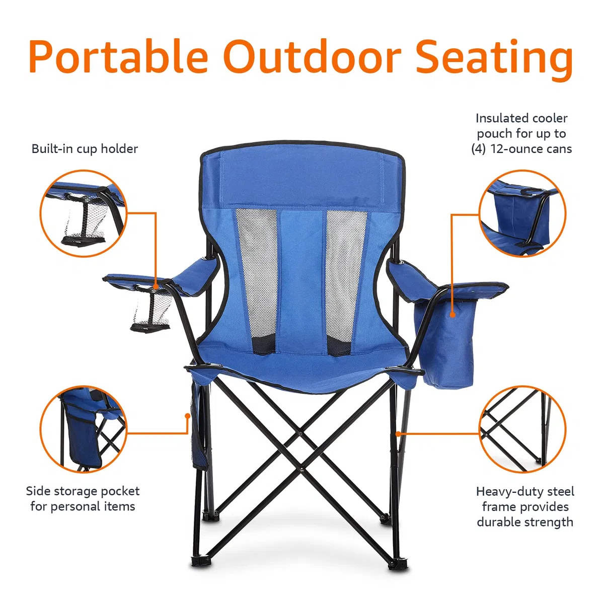 Amazon Basics Chaise de camping avec poche isotherme