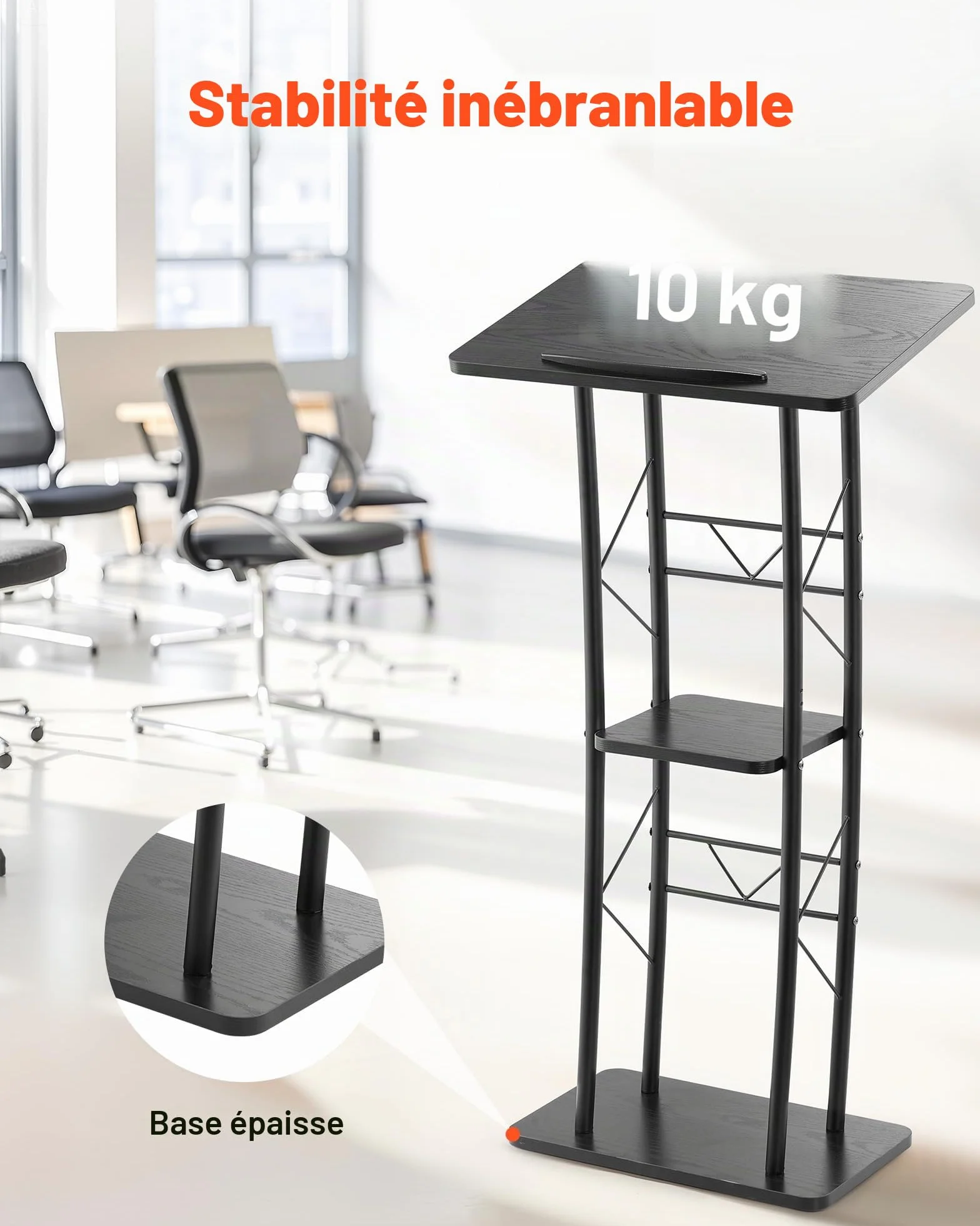 VEVOR Pupitre de Conférence 118 cm, Podium en Métal avec Large Surface de Lecture et Compartiment de Rangement