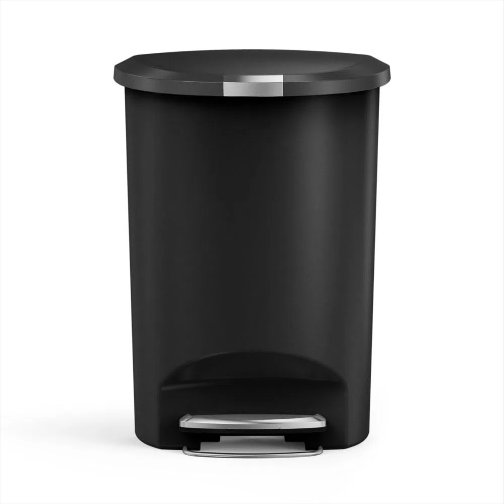 simplehuman CW1355 poubelle demi-lune à pédale, poubelle de cuisine, plastique noir, 50 litres