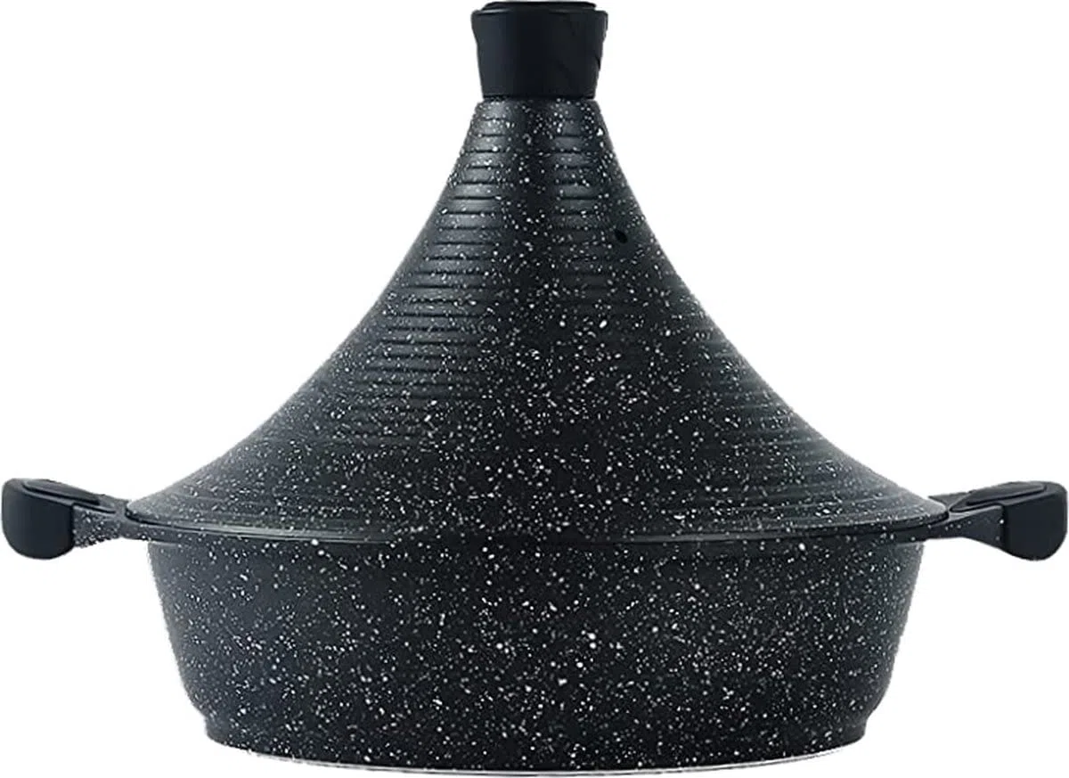 Moroccan Tagine Cooking Pot avec membre en aluminium | Antiadhésif | 32 cm | Sans danger pour l'induction (Black)